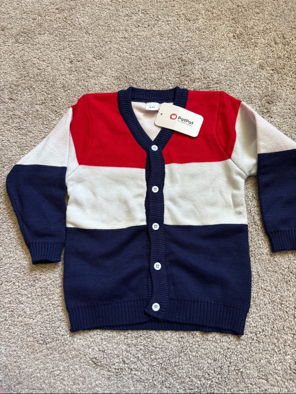 PatPat Red, White & Navy Striped Button Cardigan